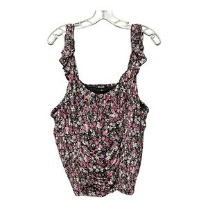 Willow Floral Mesh Top Plus-Size Ruffle Lace Smocked Ruched Sleeveless Blouse 3X